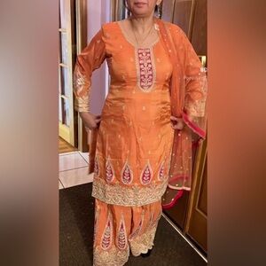 Elegant Orange heavy Embroidery palazzo set